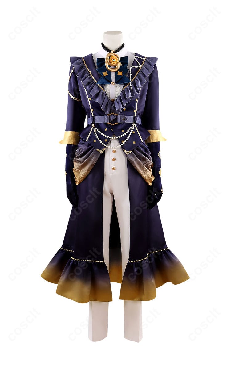 礼瀬マヨイの傾慕の華コスプレ衣装 正面全体。配色と装飾を忠実再現した発色の良いコートとアクセサリー