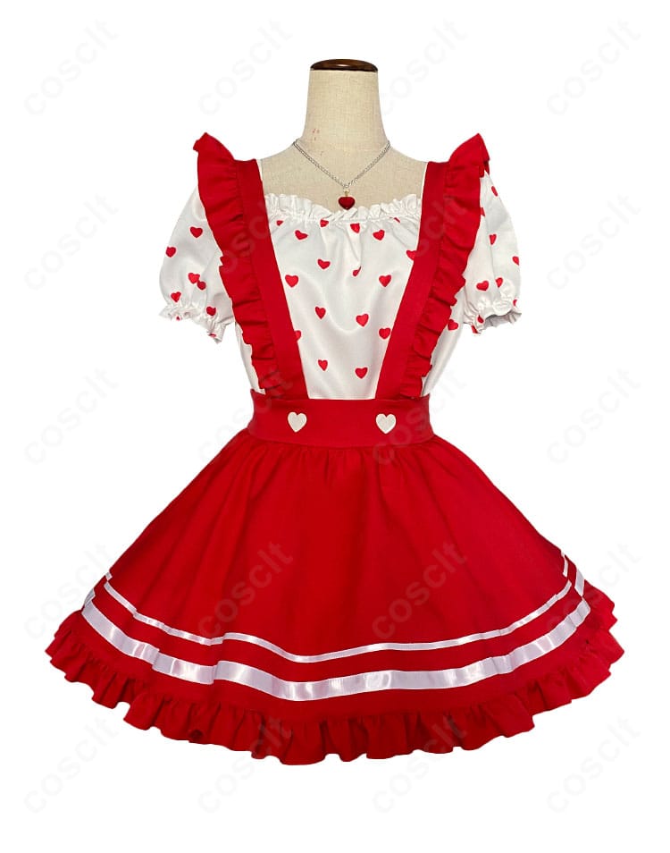 正面フロントビュー。胸元の意匠とウエストの切り替え、バランスの良いシルエットが分かる星宮いちごコスチューム。