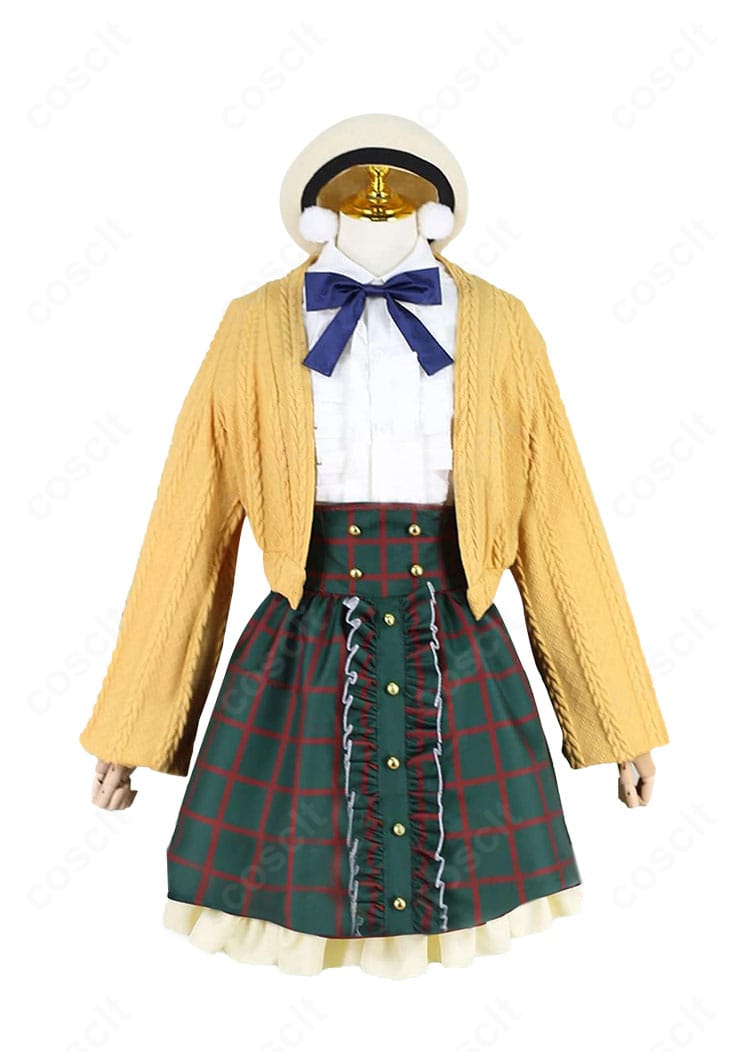 しぐれうい 私服コスプレの正面全体像。新衣装の上品な仕上がりとリボンタイの形が整った状態を確認できる画像。