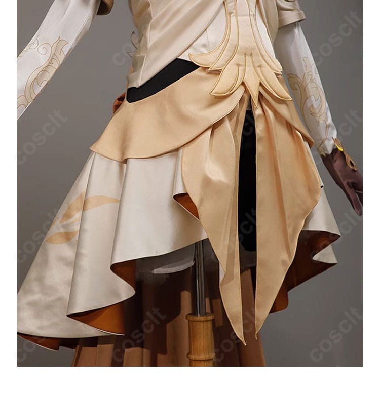 スカート部の装飾ディテール、裾の意匠と色分けのコントラストが分かる