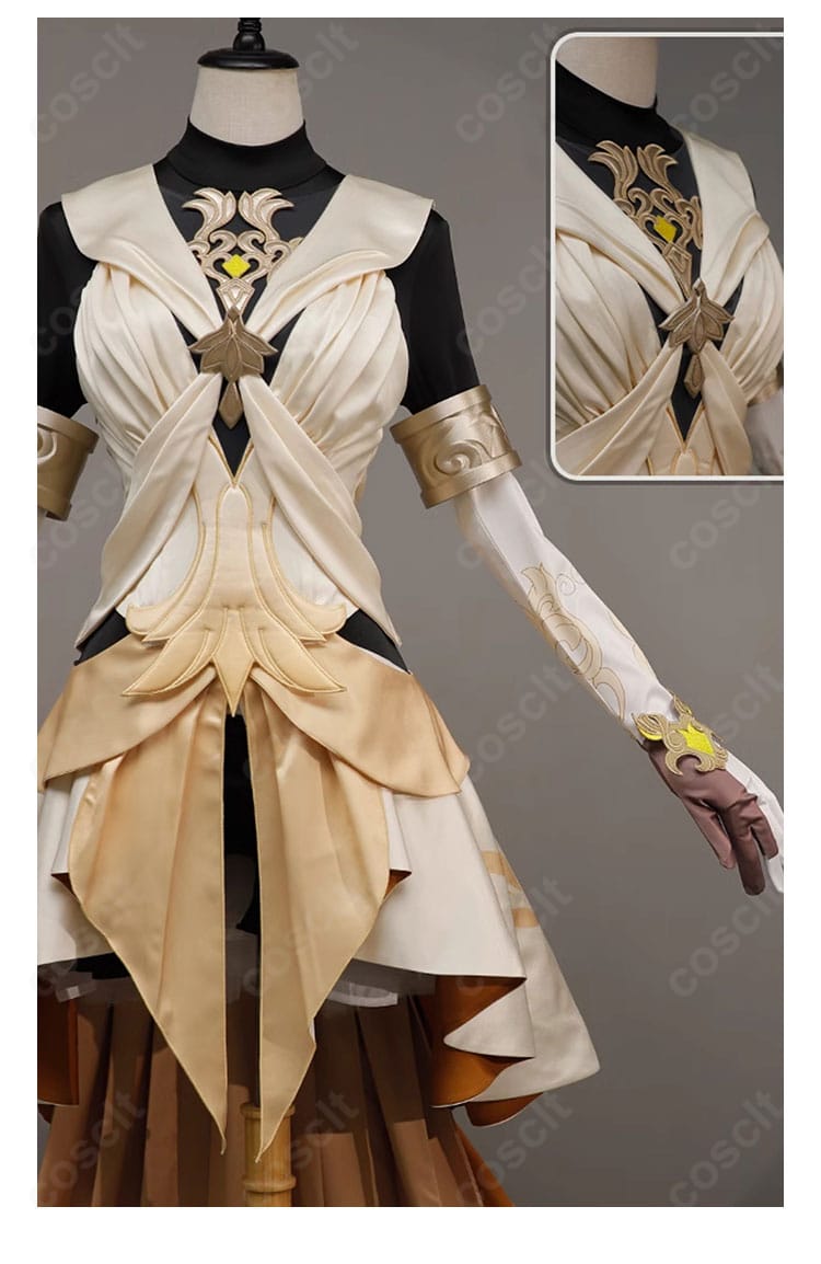 胸元の装飾ディテール、立体モチーフと刺繍風意匠の質感が分かる近接写真