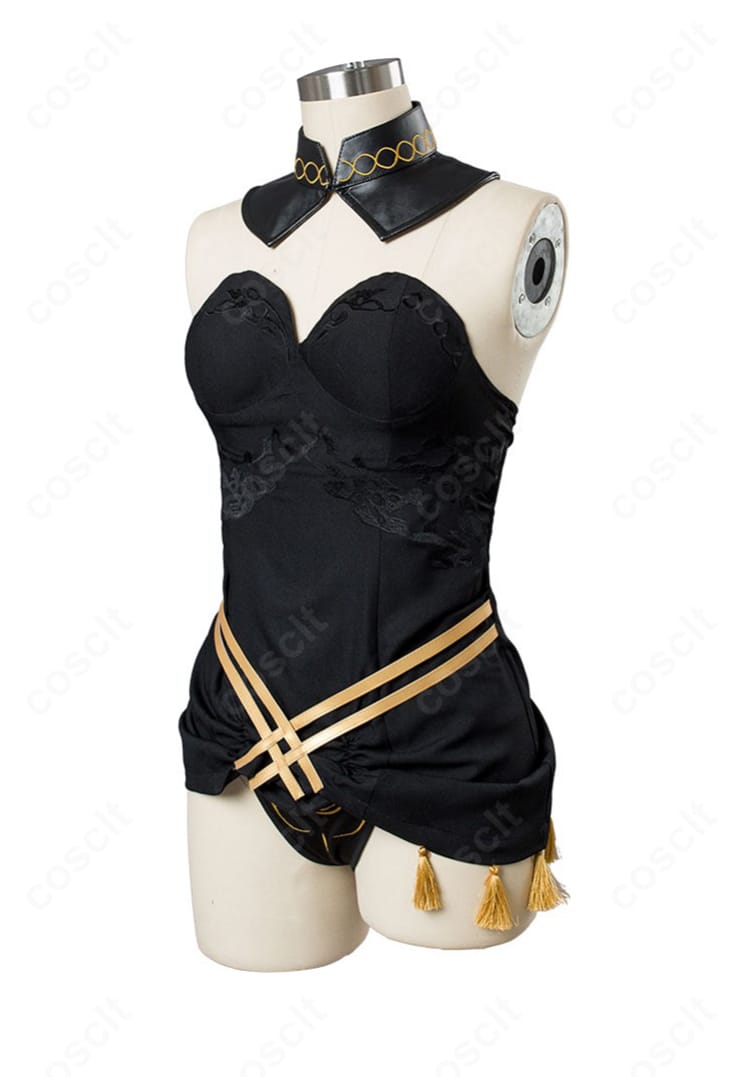 エレシュキガル衣装の装飾ディテール。金色パーツや意匠の配置、縫製の作り込みをクローズアップ。