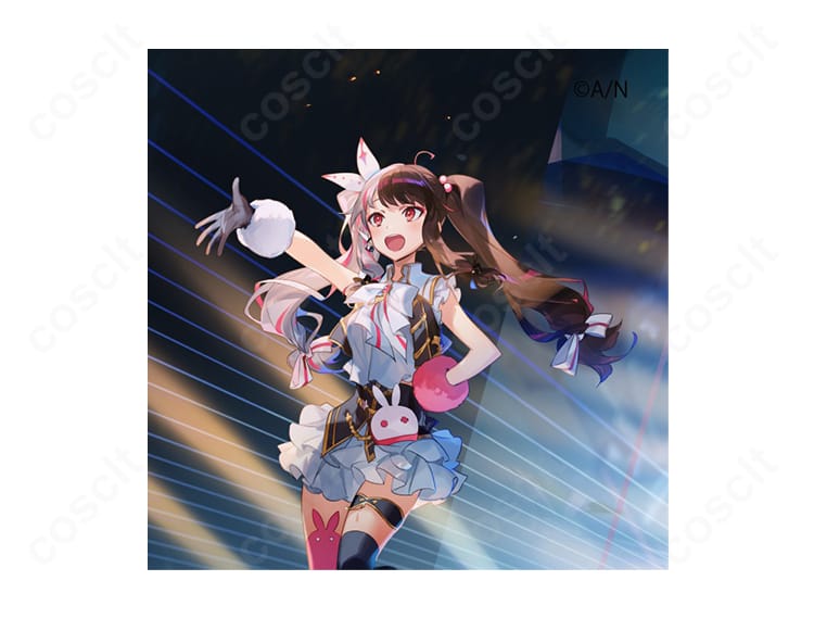 夜見れなのFANTASIAステージ衣装一式（トップス・スカート・髪飾り・うさぎの鞄）を着用したコスプレ全身イメージ。高再現の配色とシルエットが伝わる撮影用カット。