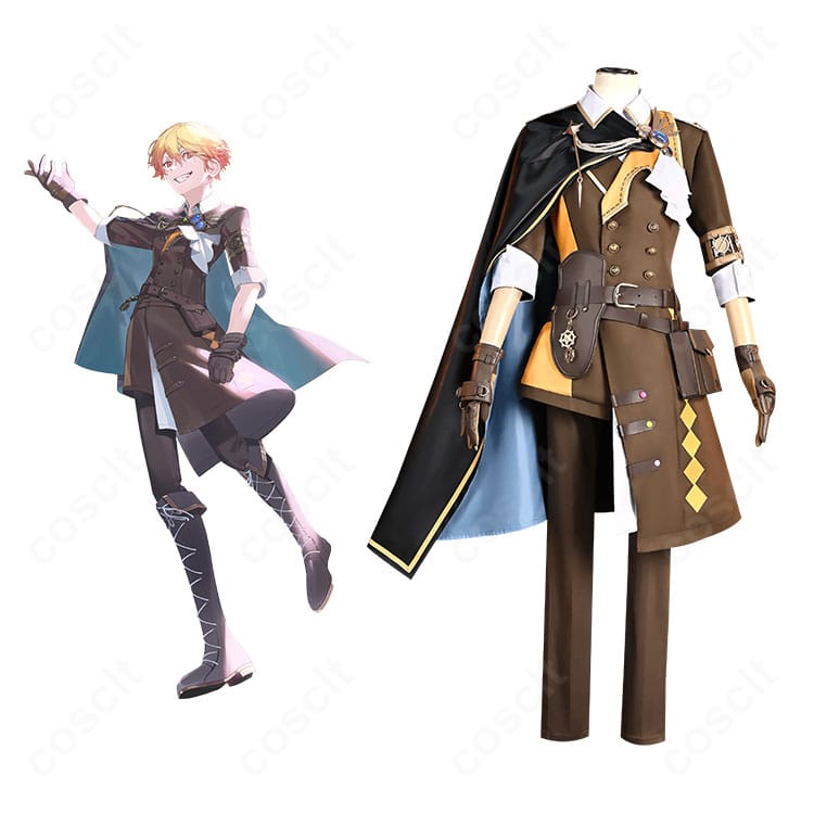 商品正面と天馬司の公式イラストを並置した画像。ショウタイム・ルーラー衣装の正面シルエットと装飾位置を比較できる一枚。