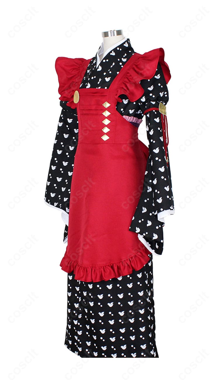 AMNESIA 主人公 和服メイド服の左側面。つけ襟の重なりとスカートライン、装飾の見え方が分かる角度。