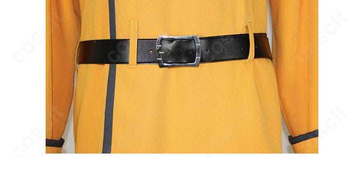 腰ベルト装飾のクローズアップ。バックル形状と質感、位置関係が分かる写真。