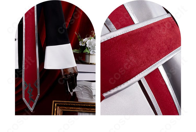 シエル・ファントムハイヴ コスプレ衣装の袖口装飾とアクセサリー詳細。ボタンとパイピングの仕立てが見える画像