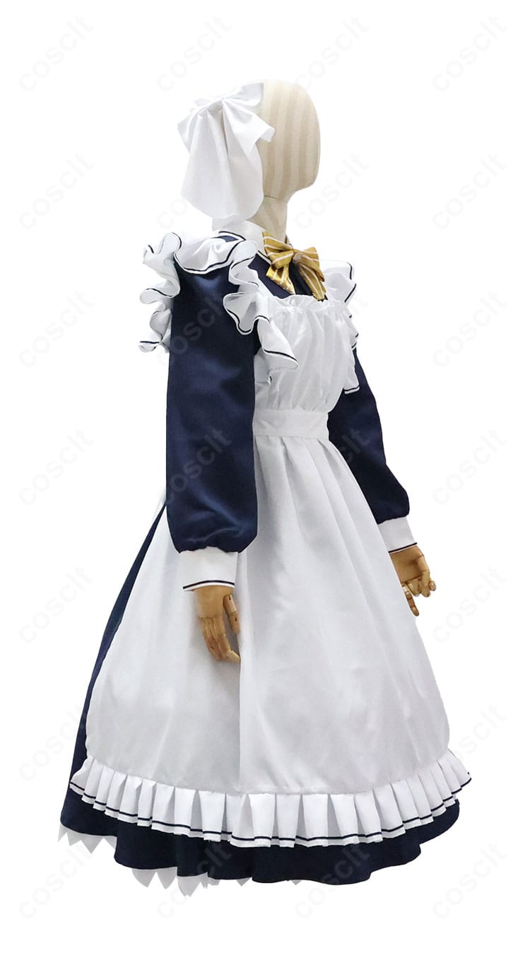 右側から見た全体シルエット。メイド調エプロンと喫茶店制服のラインを確認