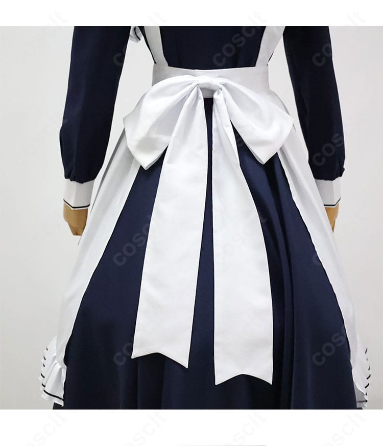 エプロン背面のリボン結びディテール。形が整うように設計された結び目