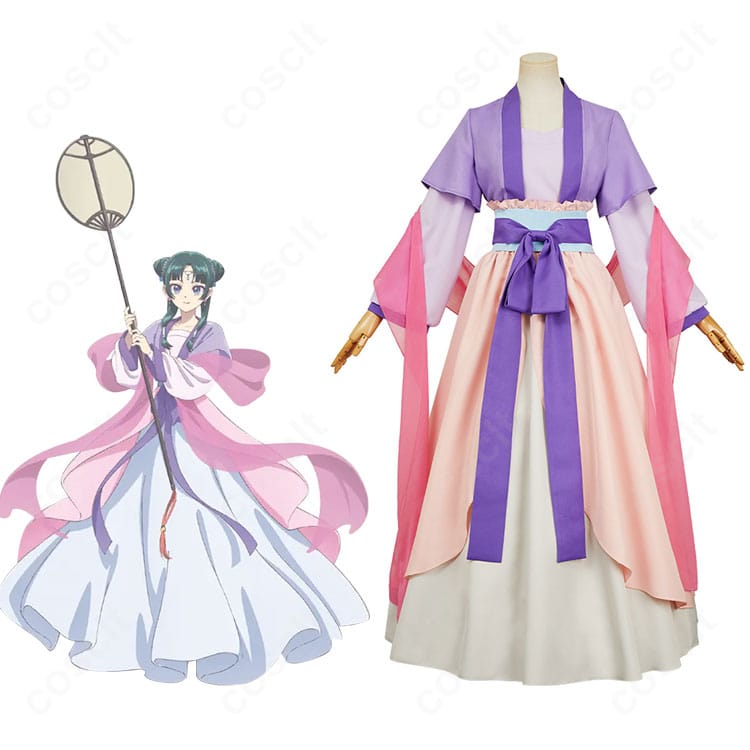 薬屋のひとりごと 猫猫コスプレ衣装の正面とキャラクター比較。色味とレイヤー構成の再現度が分かる全身画像