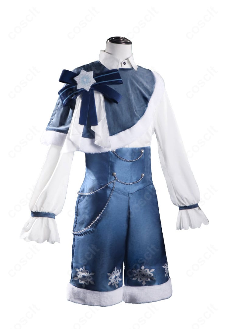 SNOW MIKU 2025 鏡音レン 衣装のサイドビュー。ショールの落ち感とショートボトムのライン、チェーン位置を確認。