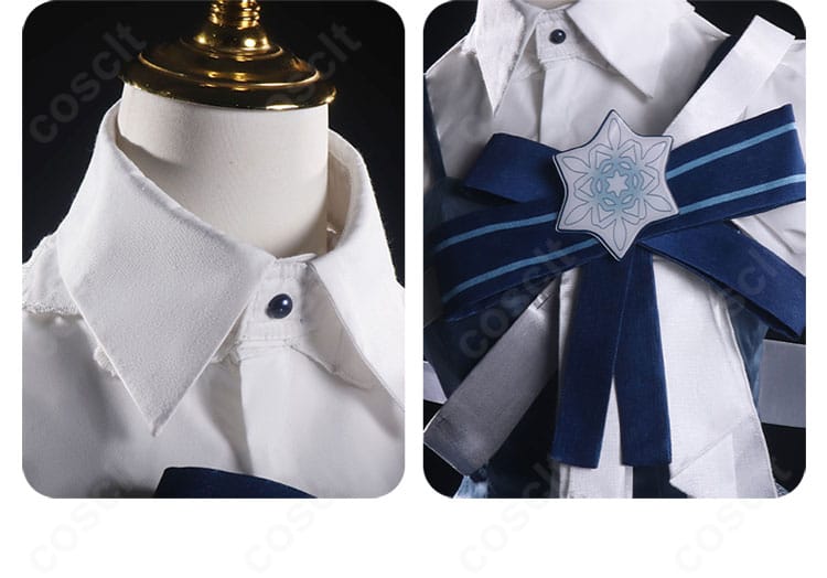 襟元と胸元のアップ。つけ襟の立体感、胸元装飾と蝶結びの質感がわかる鏡音リン衣装ディテール