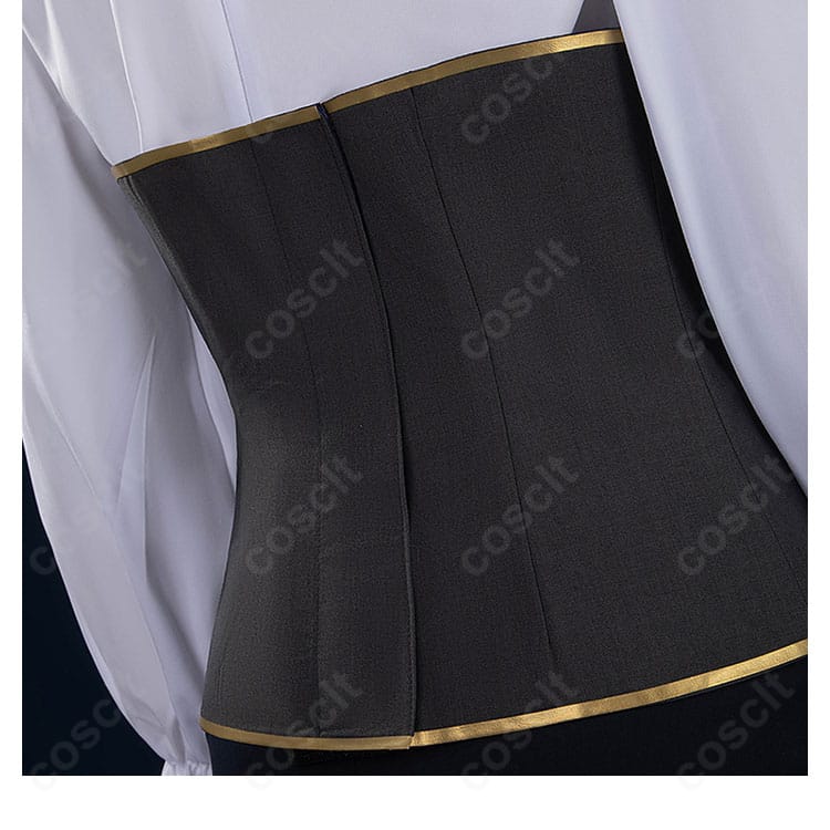 腰封背面の固定部詳細。編み上げとバックル位置、調整幅が確認できる。