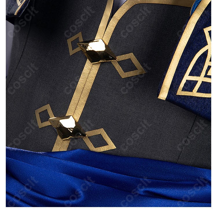 装飾ボタンの近接画像。金ボタンの意匠と縫い留めの丁寧さが分かるカット。