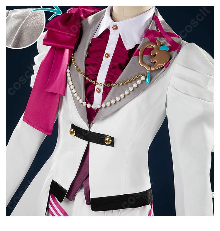 襟元装飾のクローズアップ。パイピングと刺繍で清楚な印象を演出