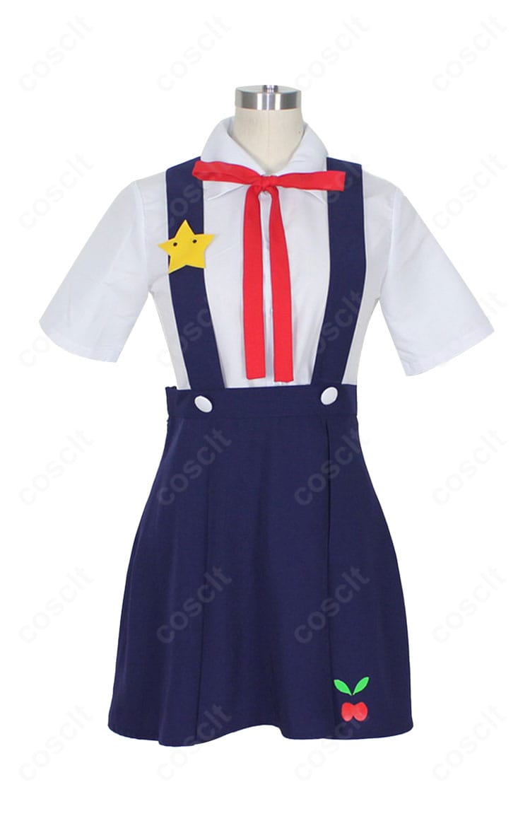 商品正面：八九寺真宵コスプレ衣装の配色と刺繍ディテール、清楚な学園風シルエットを確認できる画像