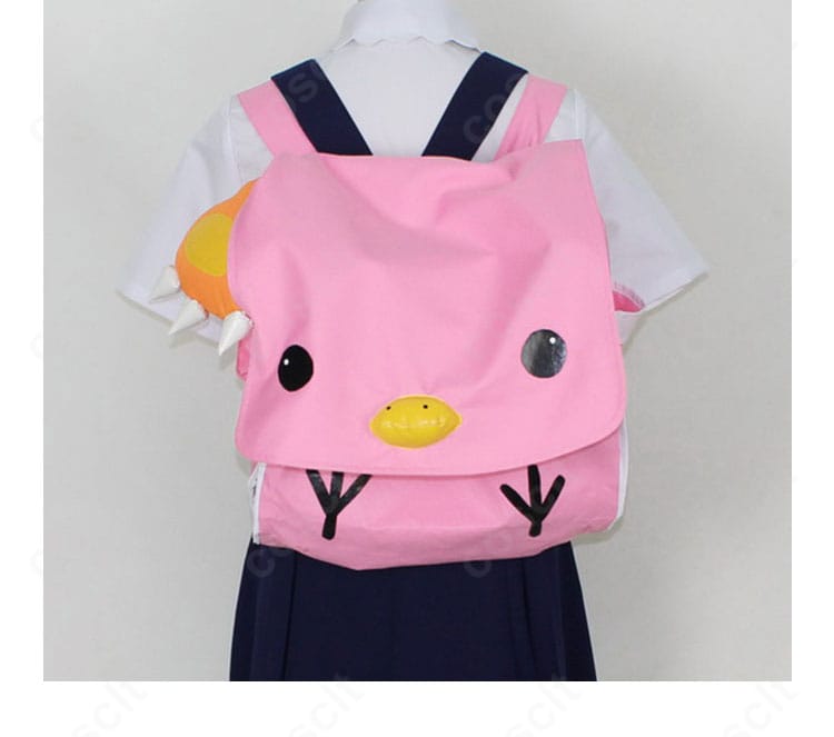 バックパック装飾のクローズアップ：八九寺真宵コスプレ衣装に付属する装飾パーツの質感と取り付けを示す画像