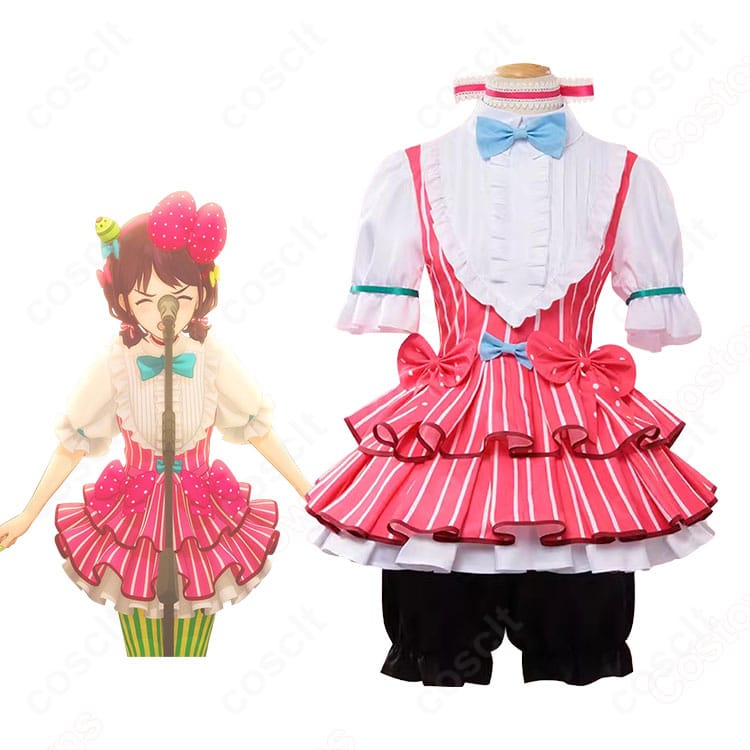 井芹仁菜のコスプレ衣装・正面とキャラクター比較。ワンピースと小物構成が分かるステージ衣装の全体像。