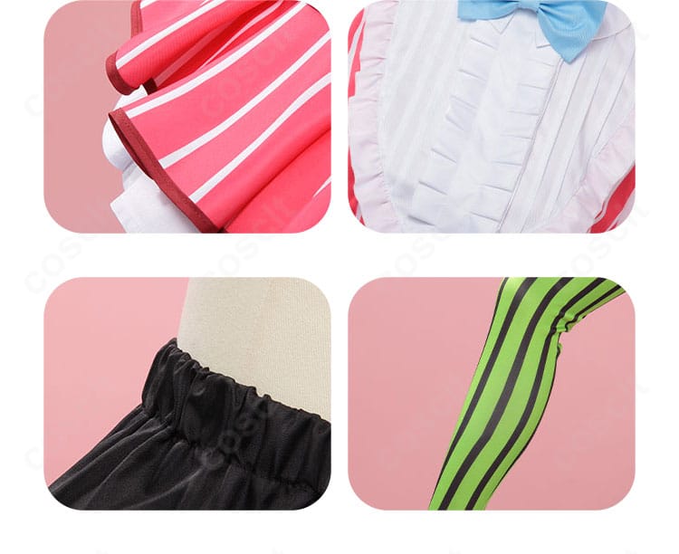 衣装全体の装飾まとめ。蝶ネクタイ、腰飾り、袖口などの意匠を総覧できる。