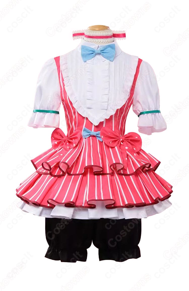 ガールズバンドクライ 井芹仁菜 コスプレ衣装の正面全景。ウエストラインと蝶ネクタイの配置が見える。