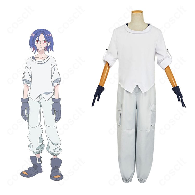 シュウジ・イトウ コスプレ衣装の正面とキャラクターイメージの比較。直線的パネル配置で世界観を高再現。