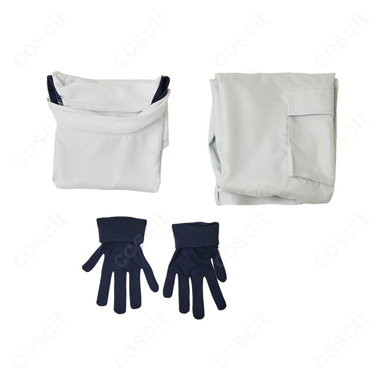 シュウジ・イトウ コスプレ衣装のセット内容。トップス、ズボン、手袋の3点が揃う実用的セット。
