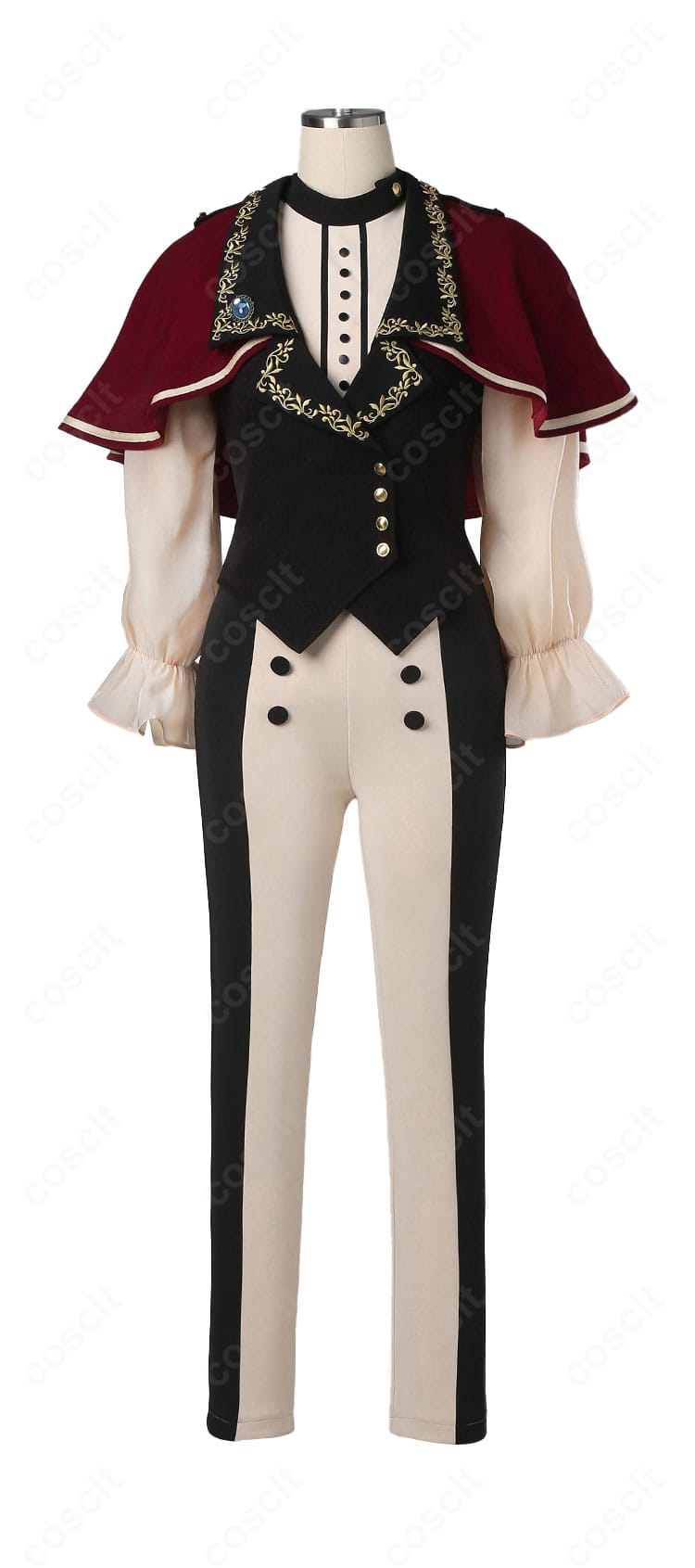 正面全景。ベストとトップス、襟飾りの配置が分かる八幡海鈴（ティモリス）衣装