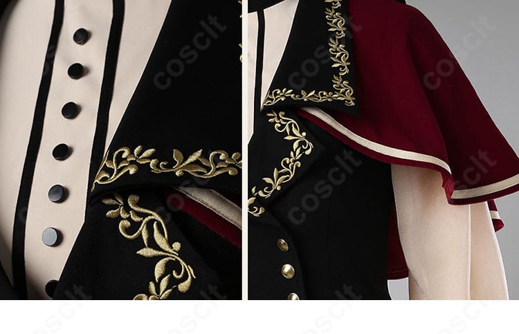 襟飾りの装飾アップ。上品な意匠で世界観を表すティモリス衣装のディテール