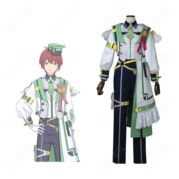 商品正面とキャラクターの並びイメージ：あんさんぶるスターズ！！ 朱桜司・姫宮桃李・乱凪砂 プロメッサ衣装のフルセットコーデ