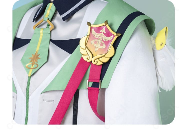 胸飾りの接写：朱桜司・姫宮桃李・乱凪砂共通の胸元ブローチとチェーンの意匠