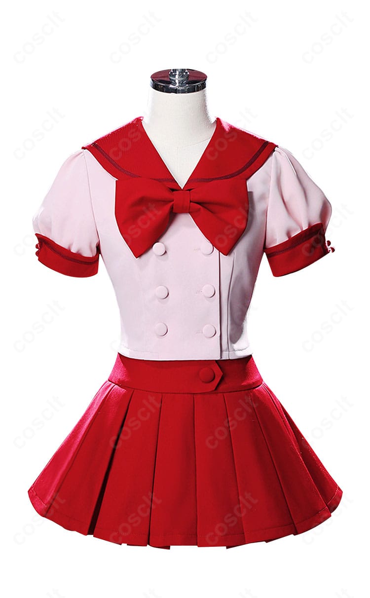 正面から見た宝生波音・七海るちあ 制服コスプレ一式。トップスとショートスカートの色味とバランスが確認できる画像