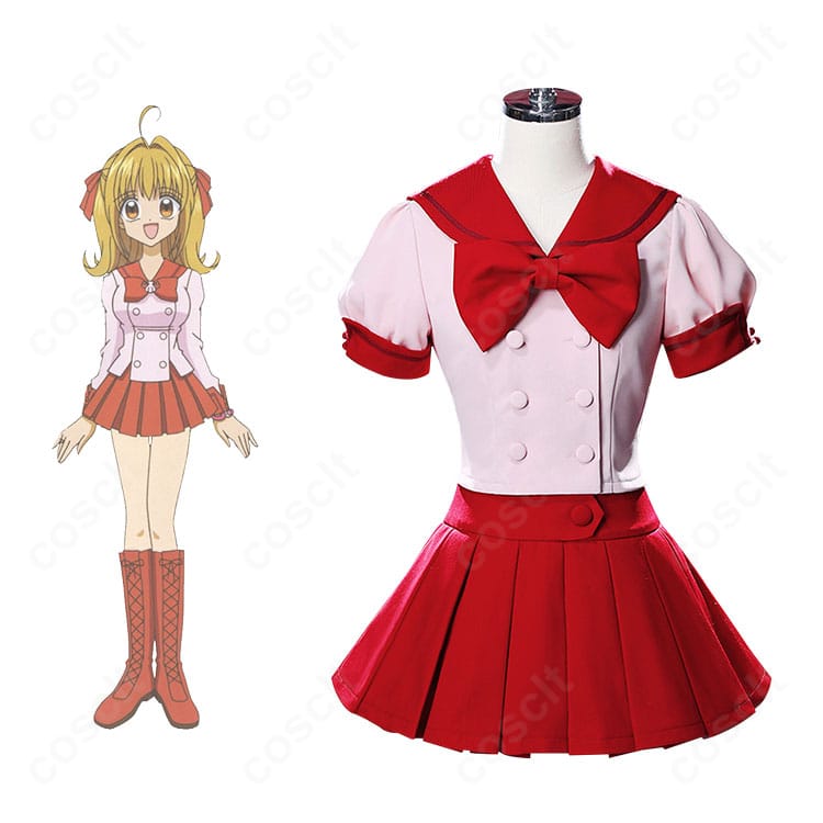 正面の商品と宝生波音・七海るちあの組み合わせ。学園制服コスプレの全体シルエットと襟・蝶結びの再現度が分かる画像