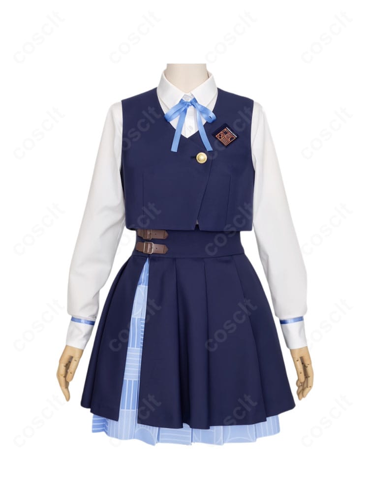 正面全身がわかる秦谷美鈴 初星学園制服コス。襟元とシルエットの再現性、爽やかな配色が確認できる商品写真。
