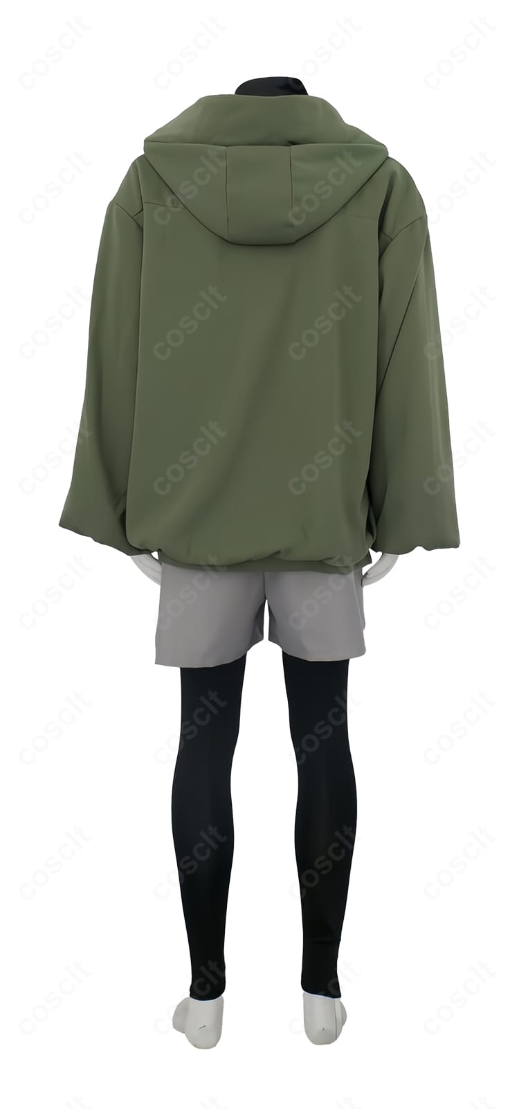 小鈎ハレ キャンプ衣装の背面ディテール。コートのバックシルエットと裾の落ち感、レイヤー構成。