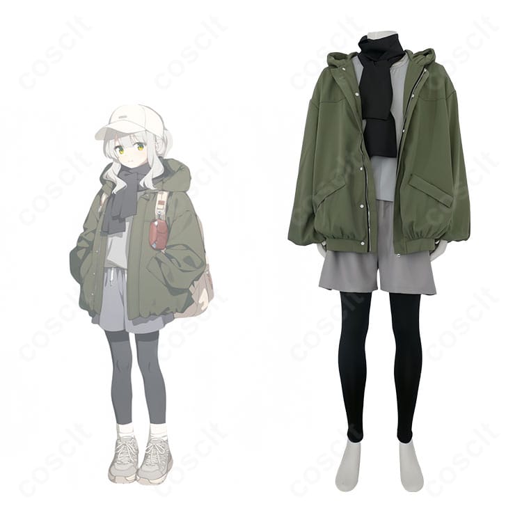 ブルーアーカイブ 小鈎ハレのキャンプ衣装コスプレ。役柄の配色とシルエットを忠実再現した全身イメージ。
