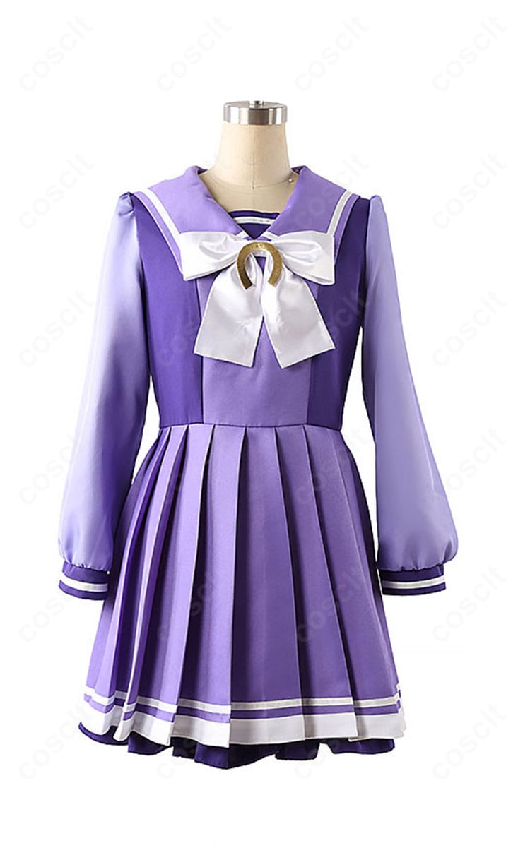 ウマ娘 プリティーダービー トレセン学園制服 冬服セーラー コスプレ衣装の正面全身ショット。高再現の襟とスカーフ、端正なシルエットを確認できます。