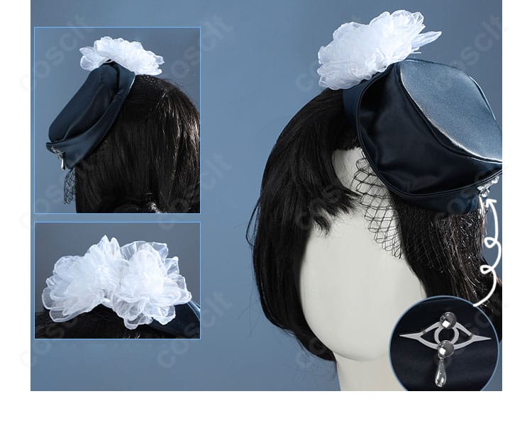 イェレナ コスプレ衣装の帽子ディテール。立体仕上げのハットと飾りの造形を明確に表示。