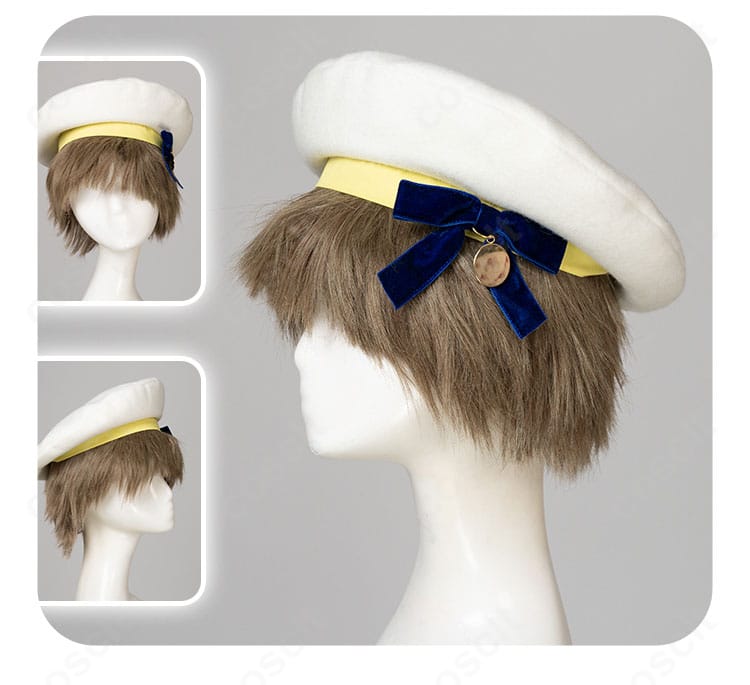 パープレックス衣装の帽子飾りクローズアップ｜立体装飾と配色の質感を強調