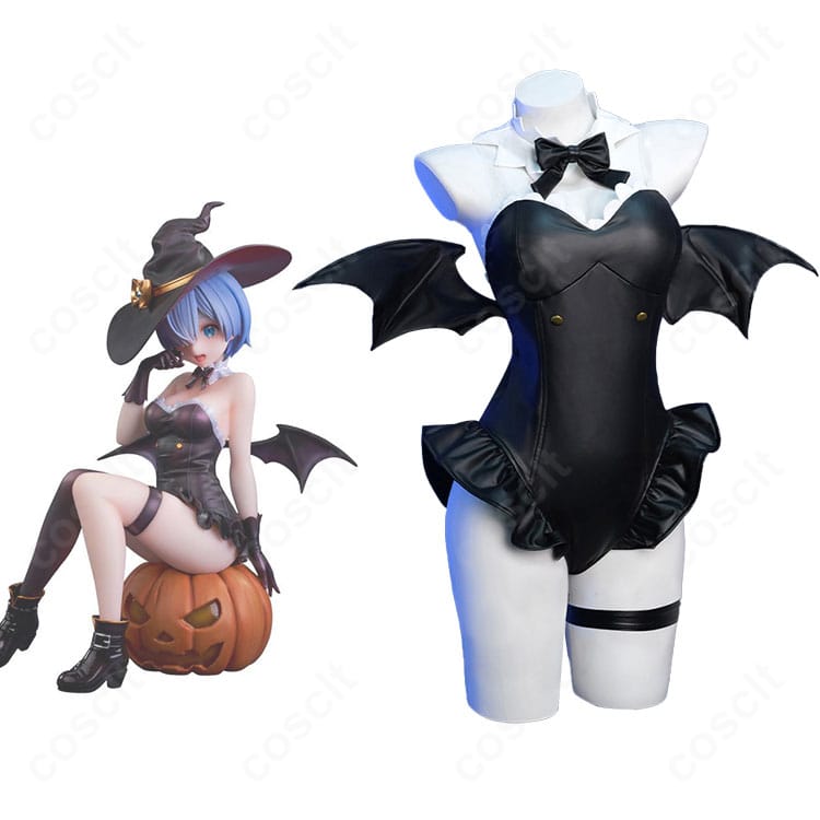 COSCLT製 レム 幻夜の魔法使いver. コスプレ衣装とキャラクタービジュアルのコラボ図。装飾とシルエットの再現点を示す。