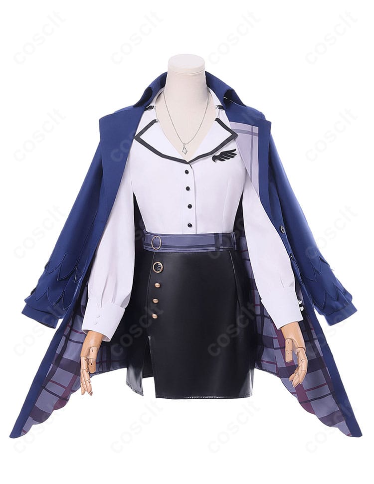 ネリッサ・レイヴンクロフト新衣装コスプレの正面全体。コートとスカートの配色とシルエットを忠実に再現。