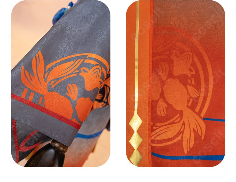 瞬祭礼衣装の袖装飾と刺繍のアップ。動きに映えるデザイン