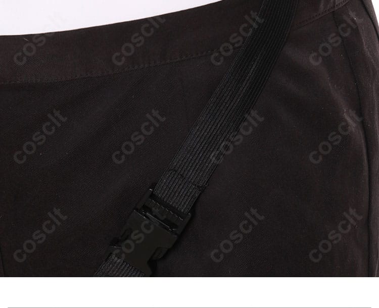 ドールズフロントライン2 トロロ コスプレ衣装の太もも飾りと帯の細部。装飾の質感と固定位置が分かる画像