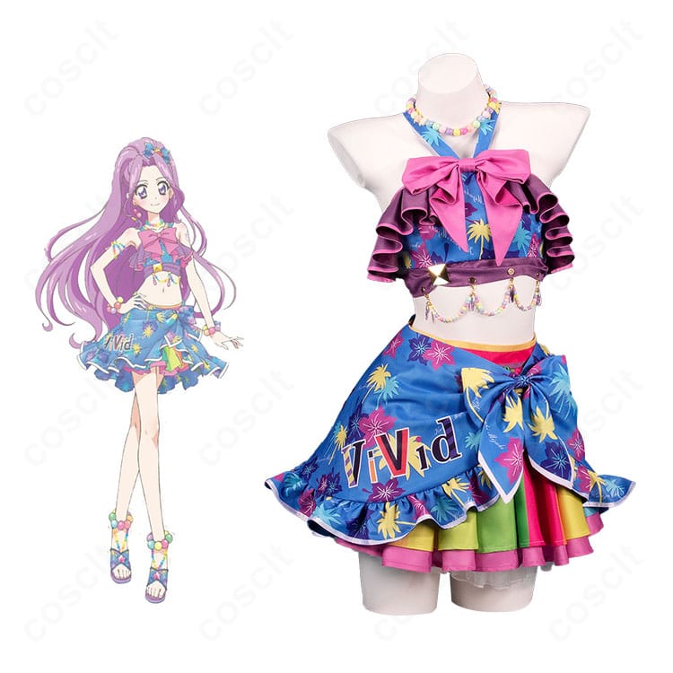 アイカツオンパレード！の神崎美月コスプレ衣装を着用した全身ショット。高発色とリボン装飾でアイドルらしさを高再現。