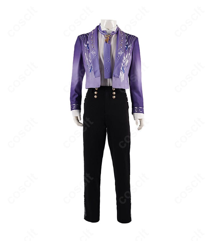 ホムラコスプレ衣装の正面全景。襟元から裾までの直線的ラインと装飾配置を忠実に再現。