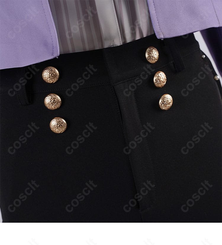 ズボンのウエスト部ディテール。ベルトループ周りと前開きの仕様を確認。