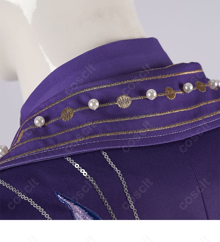 襟の珠子装飾ディテール。ビーズの配置と糸留めの仕上げを確認できる接写。