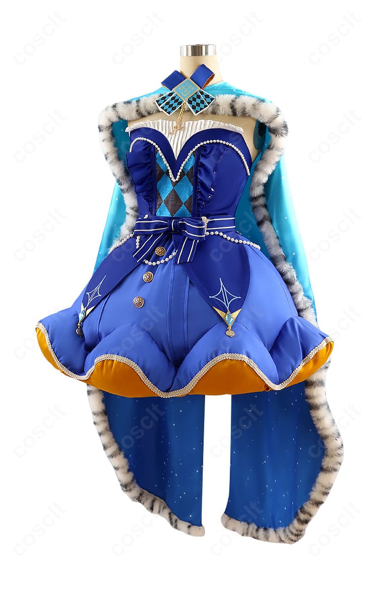 プロセカ 鳳えむ クイーン・オブ・ダイヤ コスプレ衣装の左側面。リボン位置とシルエットの流れを詳細に表示。