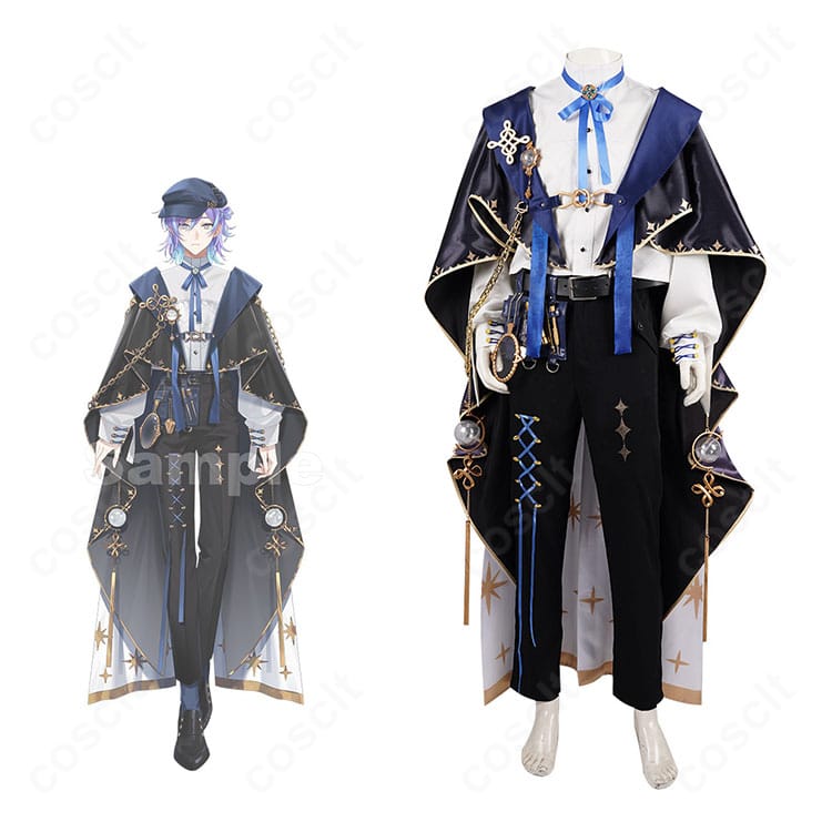 にじさんじ 星導ショウ 鑑定士の服（新衣装）コスプレ一式を着用した全身画像。マントと帽子を含むセットのシルエットを確認できます。