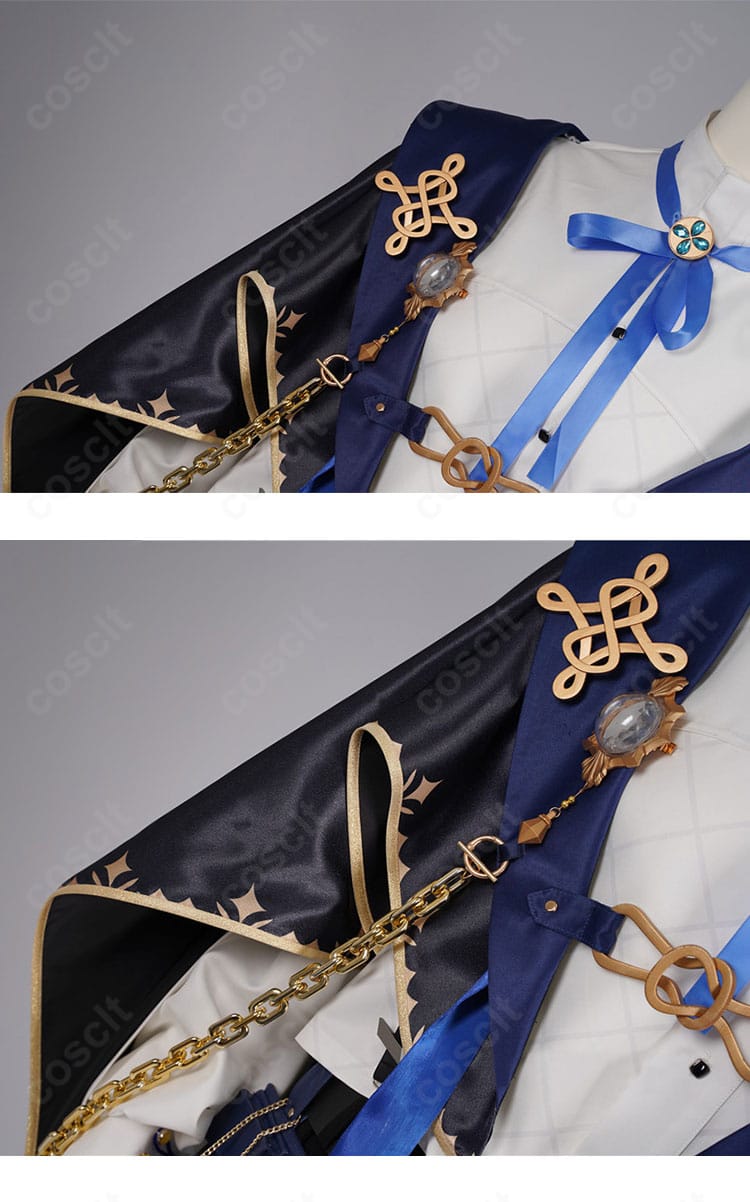 衣襟の装飾ディテールを接写。装飾パーツの質感と位置関係が分かります。