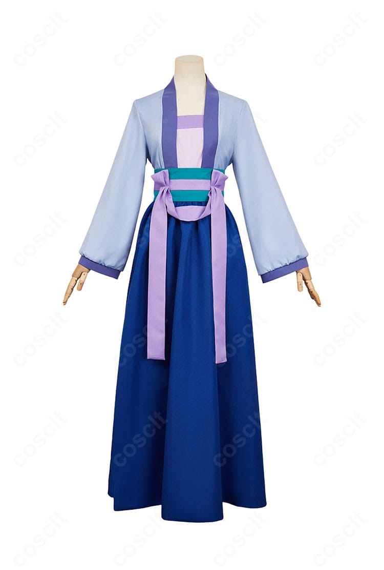 薬屋のひとりごと 猫猫のコスプレ衣装 正面全身。落ち着いた配色とAラインが映える高再現デザイン